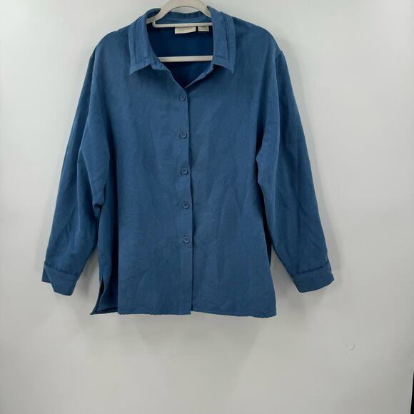 Y2k blue faux Suede blue button down shirt - Picture 1 of 4